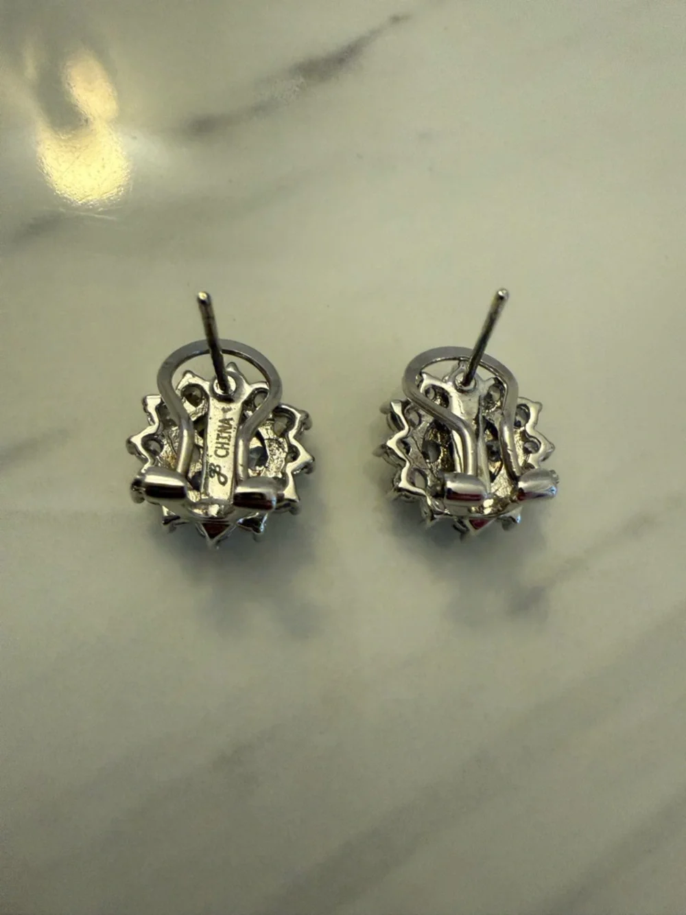 Silver Clustered Crystal Flower Stud Earrings - Picture 5 of 8